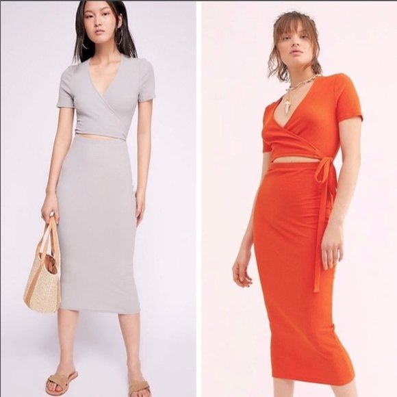 NWT Free People VroomVroom ORANGE MIDI DRESS:M8/10 - Picture 2 of 4